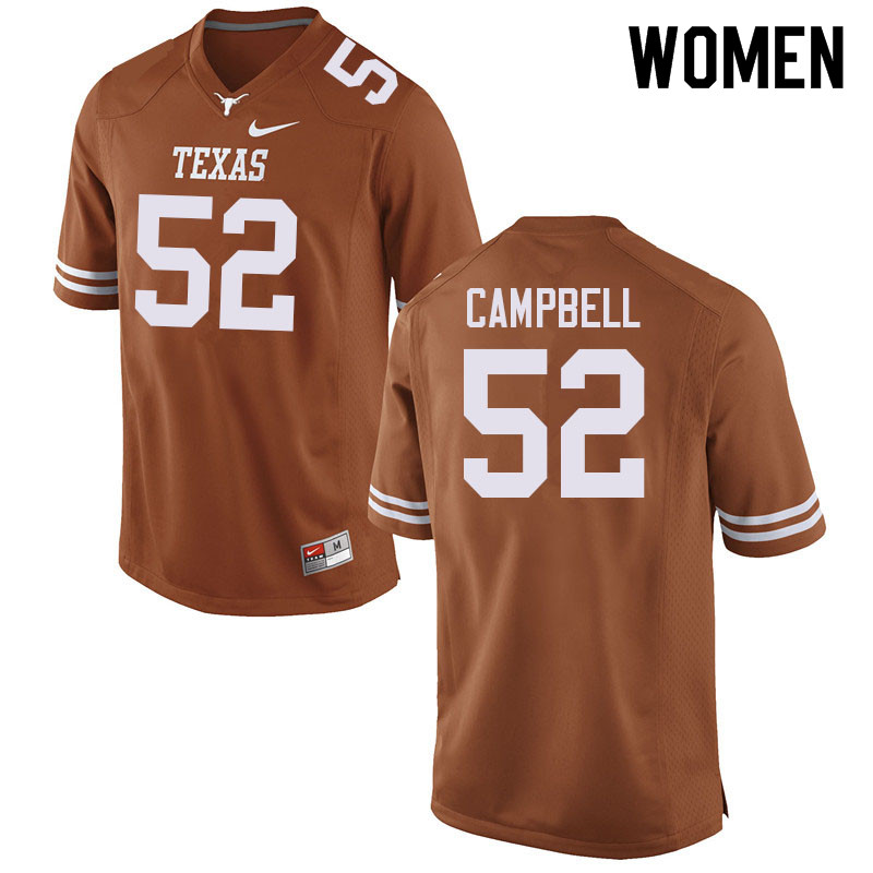 Women #52 DJ Campbell Texas Longhorns College Football Jerseys Sale-Orange